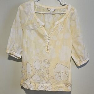 Women’s Cabi 100% Cotton Yellow and White Floral Sheer Blouse, XS
